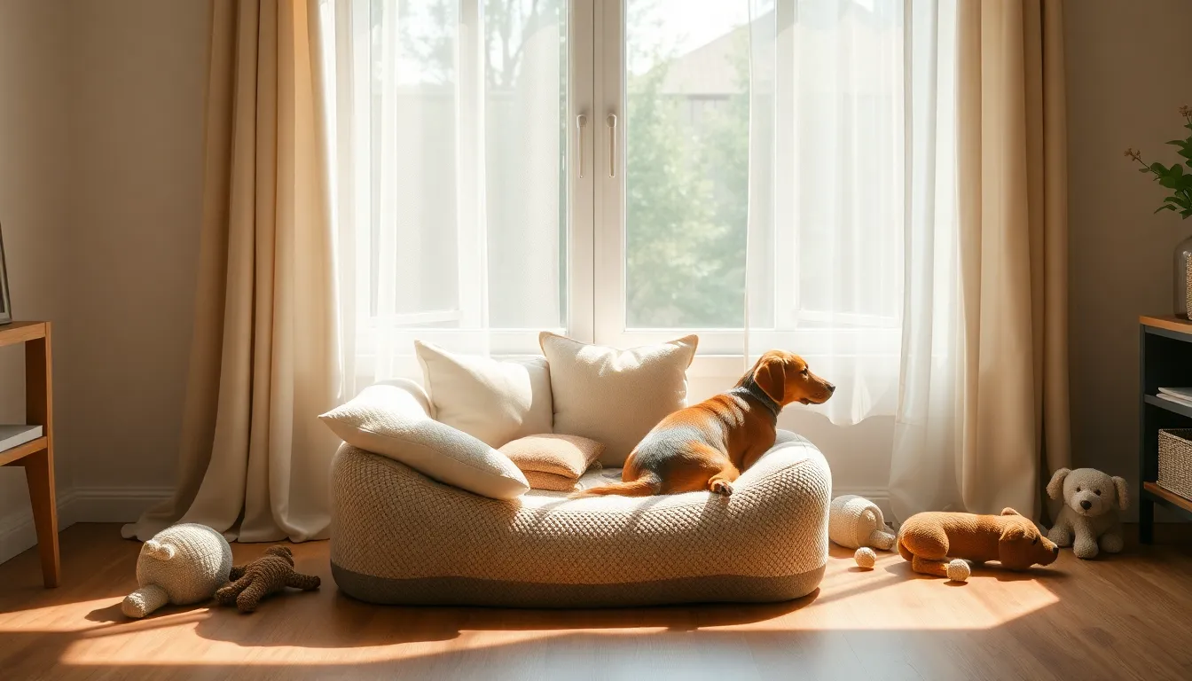 활짝 웃는 반려견과 초록 잔디에서 산책하는 모습