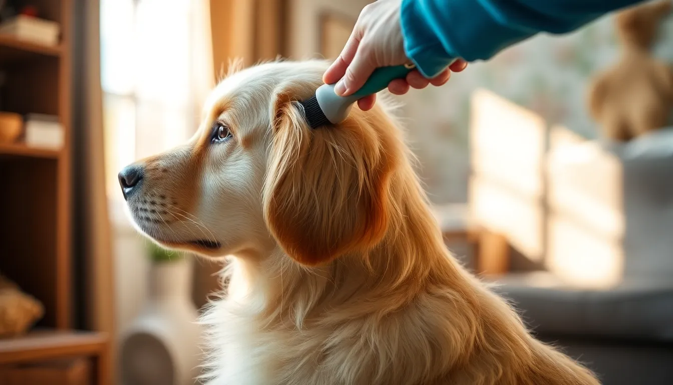 강아지 털 빗질하는 모습