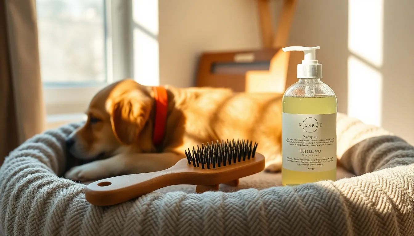 강아지 털 빗질하는 모습