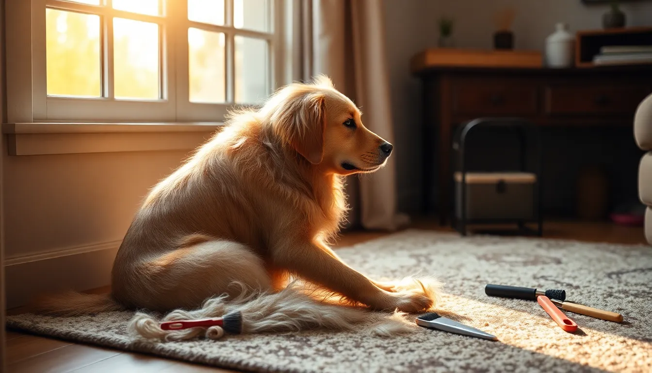 반려견 빗질하는 모습