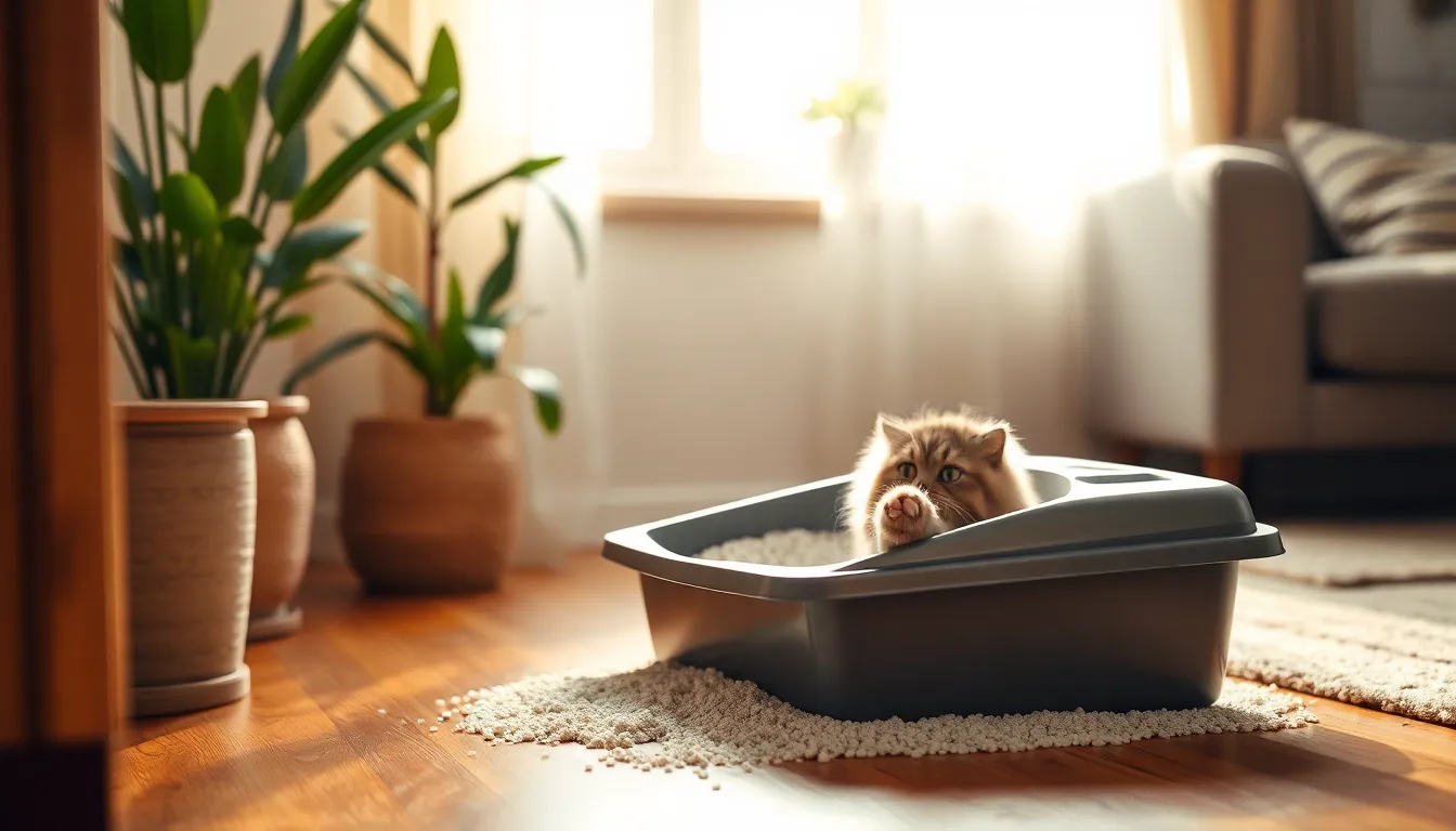 고양이가 화장실을 사용하는 모습