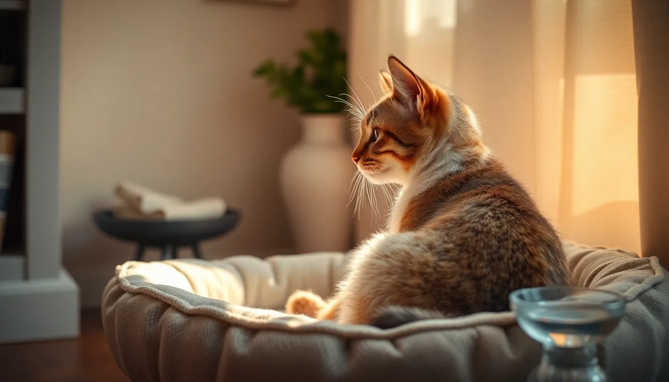 고양이 중성화 수술 후 회복 중인 모습