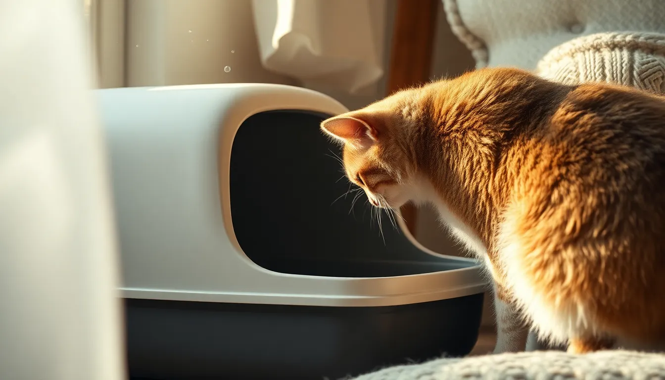 고양이 화장실을 청소하는 모습