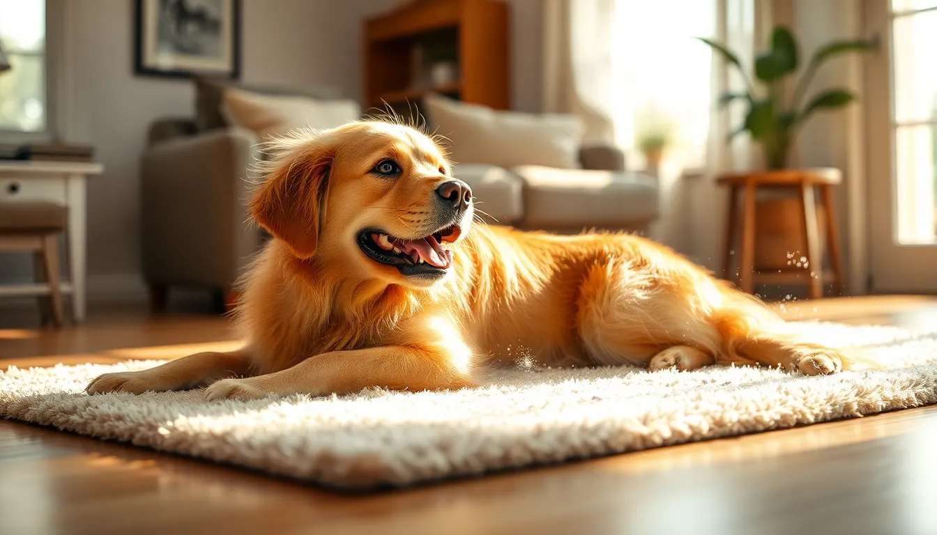 털갈이하는 강아지를 브러싱하는 모습