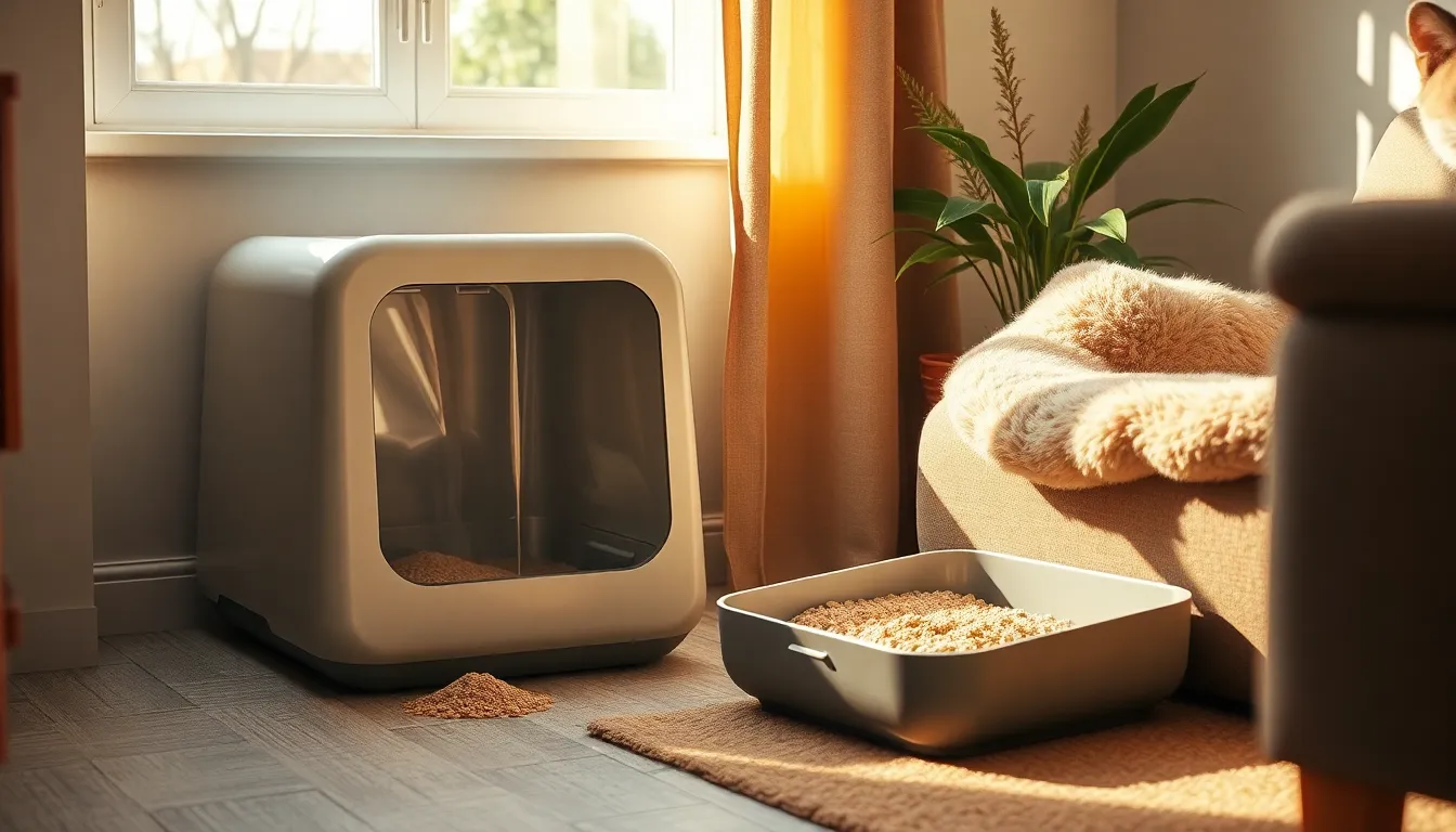 다양한 종류의 고양이 화장실 모래가 놓여 있는 모습
