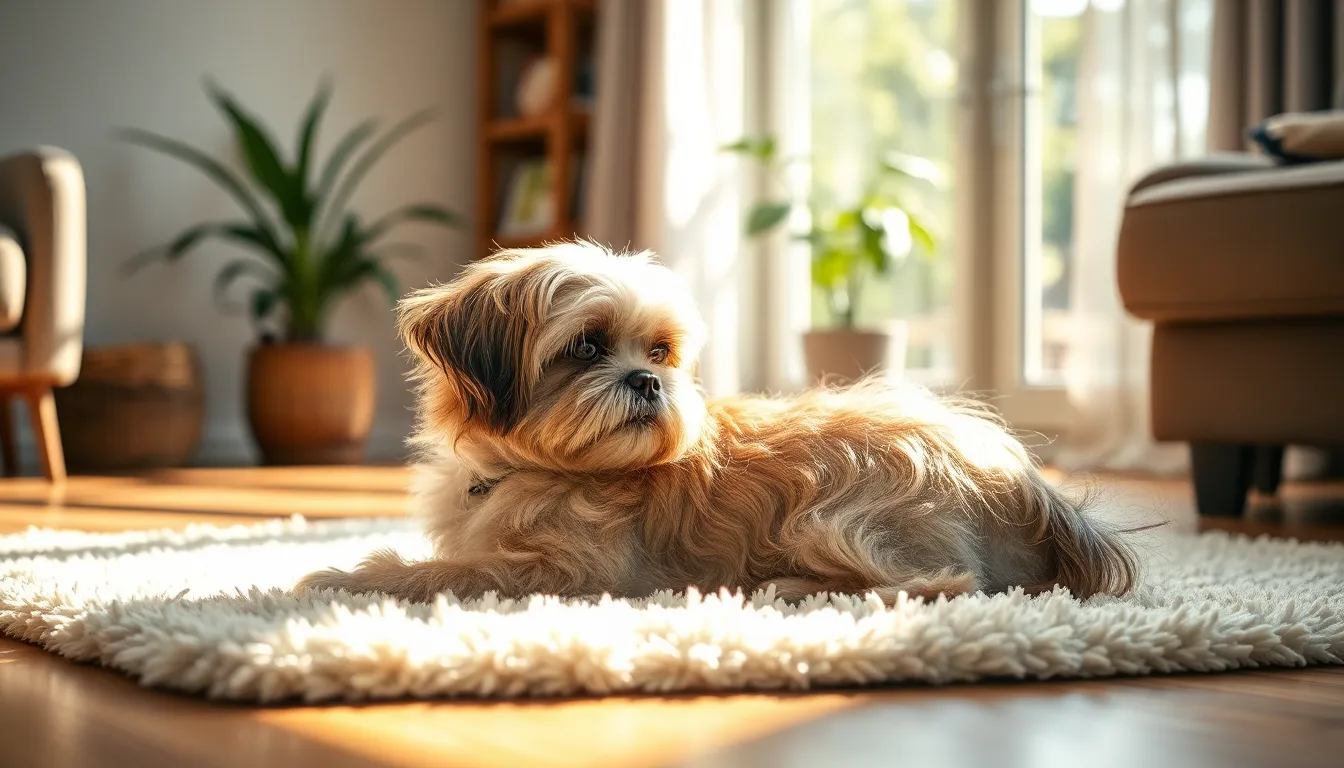 시츄 목욕 후 드라이기로 털을 말리는 모습