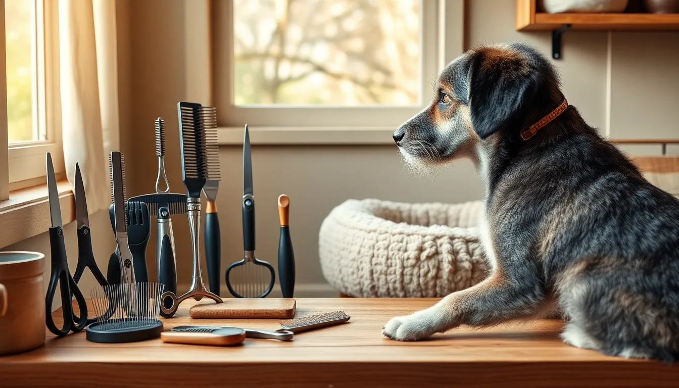 행복하게 빗질받는 강아지