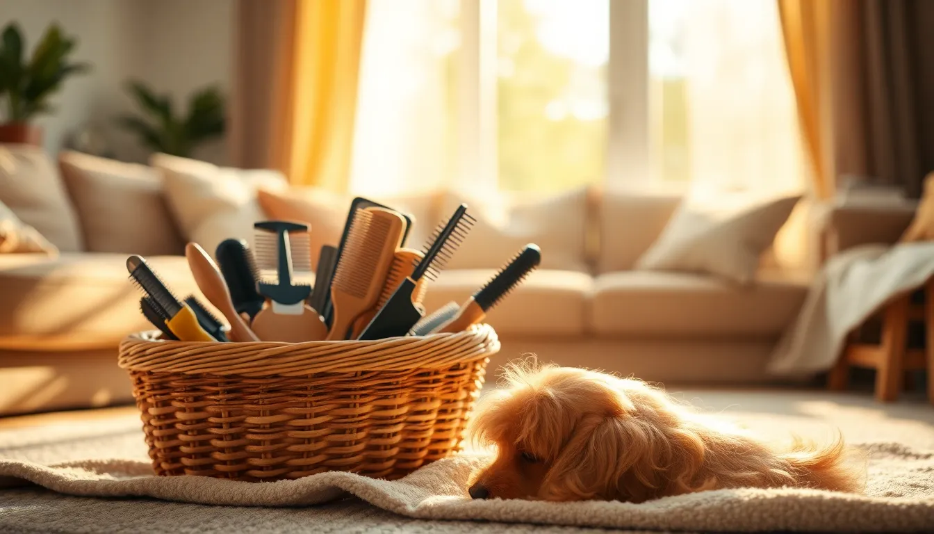 강아지 빗질하는 모습