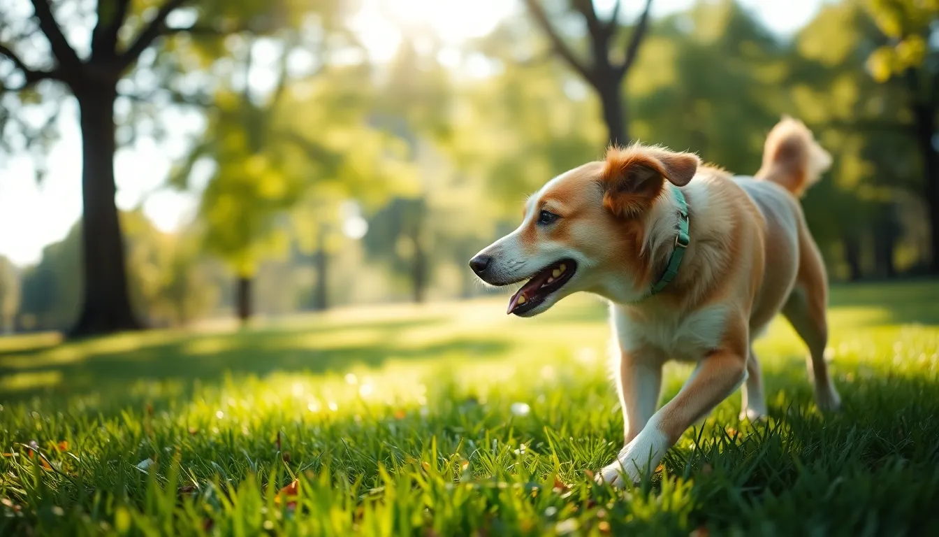 행복하게 산책하는 강아지와 보호자