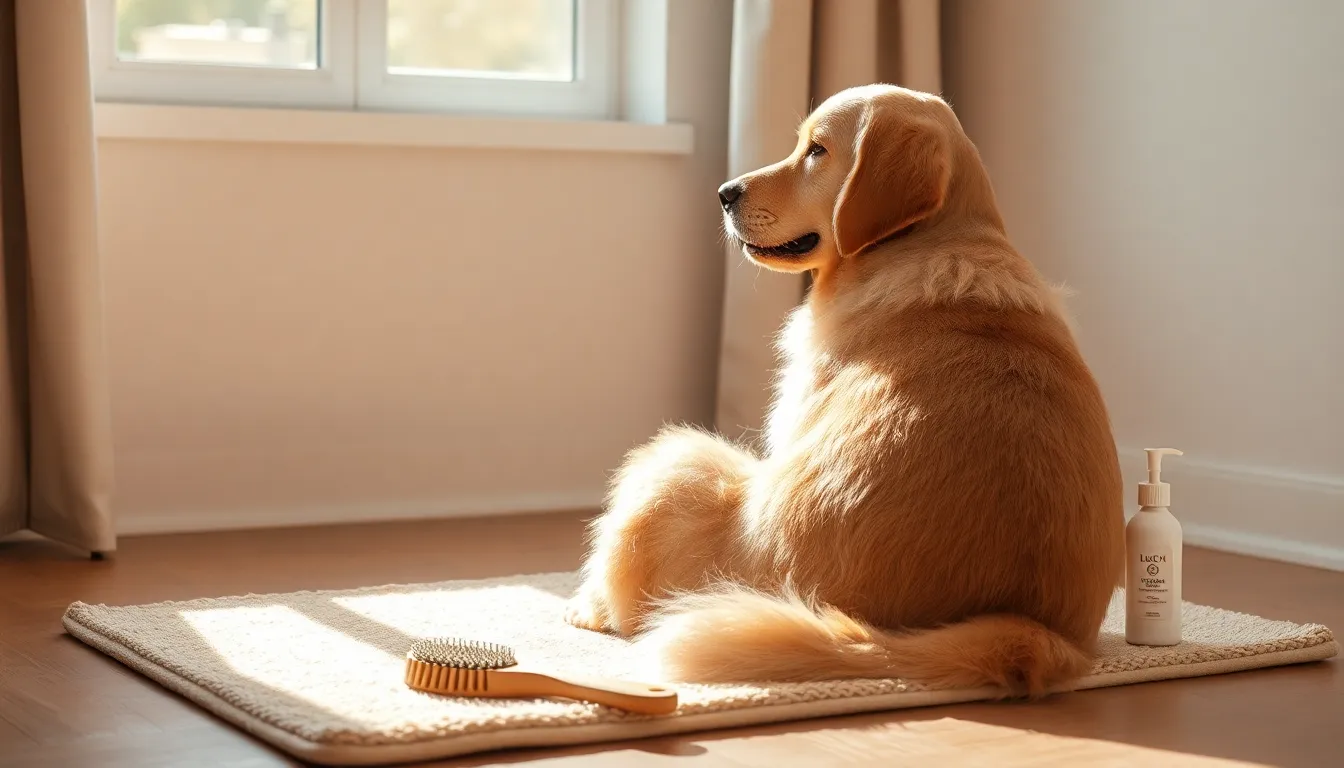 귀여운 강아지가 빗질을 받고 있는 모습