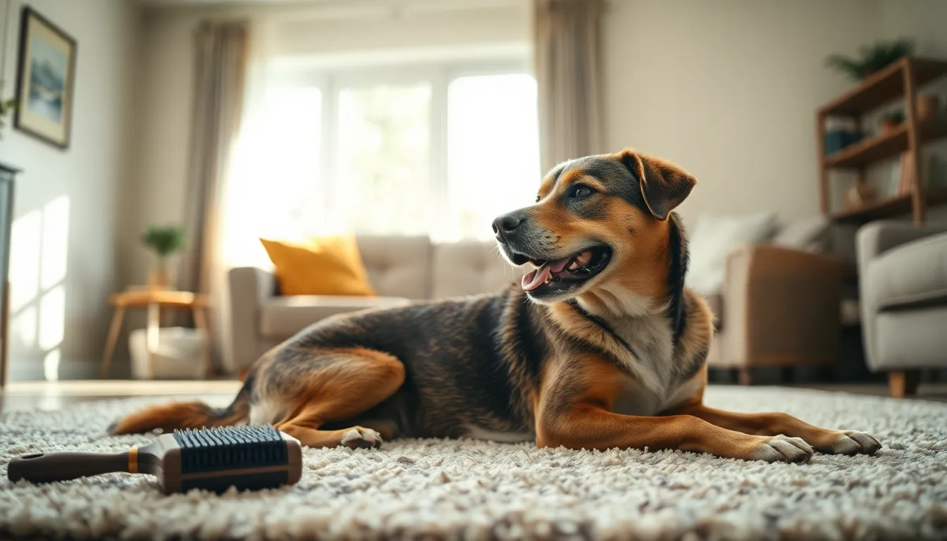 털갈이 중인 강아지 빗질하는 모습