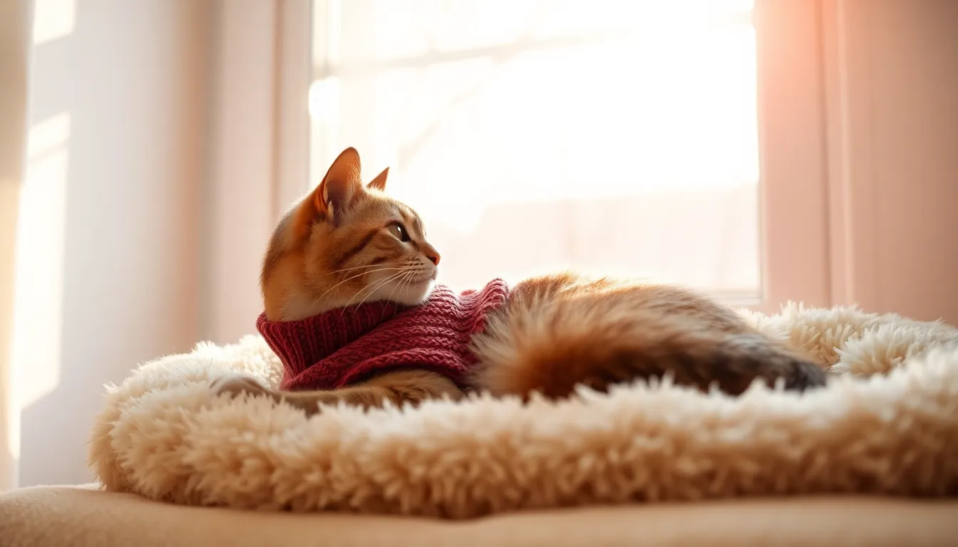 따뜻한 캣하우스에 앉아있는 고양이