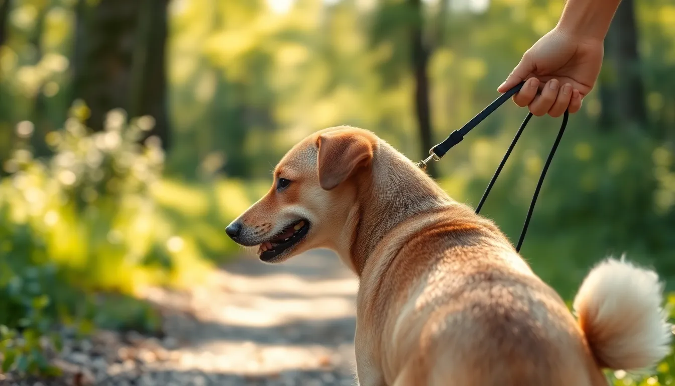 귀여운 반려견이 산책 중인 모습